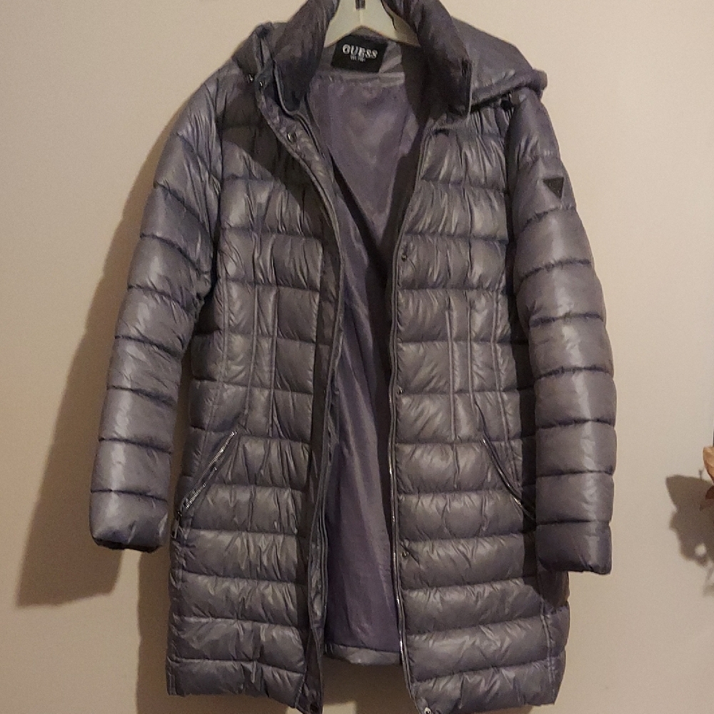 Guess Women's Metallic Gray Puffer Coat